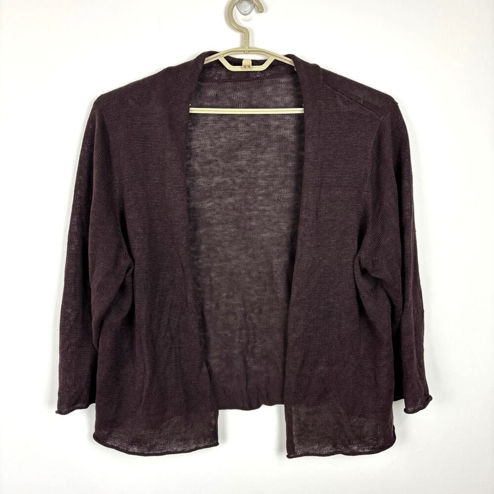 Eileen Fisher Chocolate Brown 100% Linen Cardigan *no size* approx XL